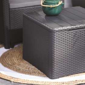 Set mobilier gradina, material polipropilena, Keter Claire, pentru balcon si terasa, cu masuta depozitare, 2 fotolii, culoare grafit, rezistent UV si intemperii, usor de asamblat