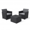 Set mobilier gradina, material polipropilena, Keter Claire, pentru balcon si terasa, cu masuta depozitare, 2 fotolii, culoare grafit, rezistent UV si intemperii, usor de asamblat 