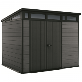 Casuta de gradina, Keter, Gri, 9x7, colectie Cortina, cu usa dubla, cu podea, cu ventilatie