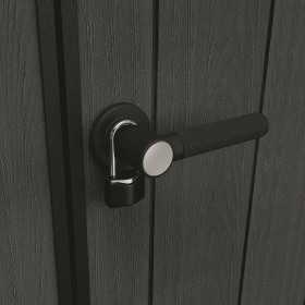 Casuta de gradina, Keter, Gri, 9x7, colectie Cortina, cu usa dubla, cu podea, cu ventilatie