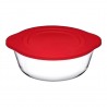 Vas rotund din sticla termorezistenta cu capac plastic rosu Pasabahce Borcam 1450 ml 