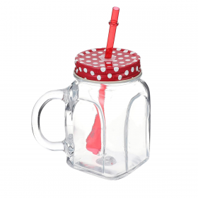 Cana limonada cu pai rosu Pasabahce Homemade 450 ml