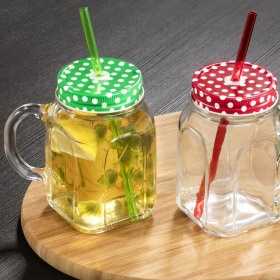 Cana limonada cu pai rosu Pasabahce Homemade 450 ml