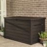 Cutie de exterior pentru gradina, terasa, pentru unelte si perne, cu capac, material polipropilena, culoare maro, Keter Ontario, 850 L, manere, rezistenta la UV si umezeala