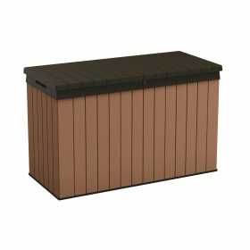Cufar depozitare exterior, de gradina, pentru perne si unelte, cu capac, material polipropilena, maro, Keter Darwin, rezistenta UV, 662 L