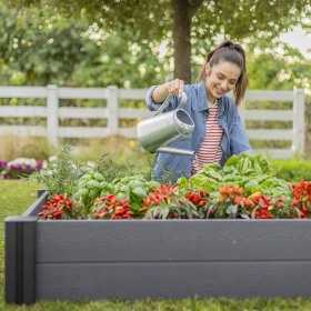 Jardiniera gradina, polipropilena, Keter Vista Modular Single, pentru cultivarea florilor, ierburi aromatice si legume, patrata, gri, rezistenta UV si umiditate