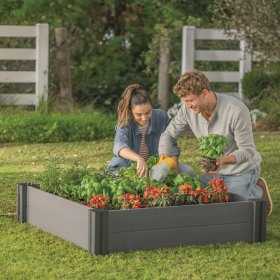 Jardiniera gradina, polipropilena, Keter Vista Modular Single, pentru cultivarea florilor, ierburi aromatice si legume, patrata, gri, rezistenta UV si umiditate