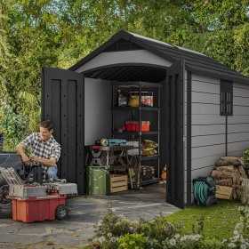 Casuta de gradina, Keter, Gri, colectie Premier, usa dubla, podea, ventilatie