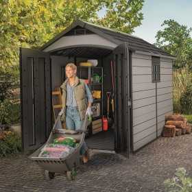 Casuta de gradina, Keter, Gri, colectie Premier, usa dubla, podea, ventilatie