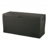 Cutie de depozitare pentru exterior, pentru accesorii gradina si terasa, cu capac, material polipropilena, culoare graphite, Keter Comfy, 270 L, manere, rezistenta UV