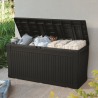 Cutie de depozitare pentru exterior, pentru accesorii gradina si terasa, cu capac, material polipropilena, culoare graphite, Keter Comfy, 270 L, manere, rezistenta UV