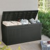 Cutie de depozitare pentru exterior, pentru accesorii gradina si terasa, cu capac, material polipropilena, culoare graphite, Keter Comfy, 270 L, manere, rezistenta UV