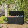 Cutie de depozitare pentru exterior, pentru accesorii gradina si terasa, cu capac, material polipropilena, culoare graphite, Keter Comfy, 270 L, manere, rezistenta UV