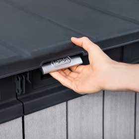 Dulap depozitare exterior, plastic, pentru scule de gradina, gri, 1150 L, Keter Elite, incuietoare, rezistent la intemperii