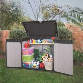 Dulap depozitare exterior, plastic, pentru scule de gradina, gri, 1150 L, Keter Elite, incuietoare, rezistent la intemperii