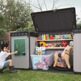 Dulap depozitare exterior, plastic, pentru scule de gradina, gri, 1150 L, Keter Elite, incuietoare, rezistent la intemperii