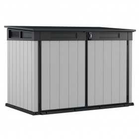 Dulap gradina exterior, plastic, depozitare unelte si accesorii gradina, gri, 2020 L, Keter Premier Jumbo, 1905 x 1093 x 1325 cm, 2 usi, rezistent UV, ventilatie, podea inclusa
