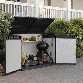 Dulap gradina exterior, plastic, depozitare unelte si accesorii gradina, gri, 2020 L, Keter Premier Jumbo, 1905 x 1093 x 1325 cm, 2 usi, rezistent UV, ventilatie, podea inclusa
