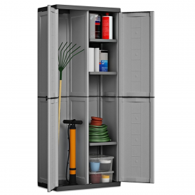Dulap de extrerior sau atelier, Keter Jolly, din polipropilena gri, 3 rafturi, 68x39x166 cm, usi duble, rezistent la intemperii