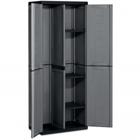 Dulap de extrerior sau atelier, Keter Jolly, din polipropilena gri, 3 rafturi, 68x39x166 cm, usi duble, rezistent la intemperii