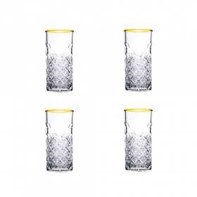 Set 4 pahare long drink Pasabahce Timeless Golden Touch 450 ml
