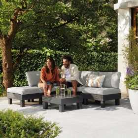 Set mobilier terasa, polipropilena, Keter, colectia Elements, pentru gradina sau foisor, cu masuta, 1 canapea, 2 scaune, 5 locuri, culoare grafit, rezistent la UV