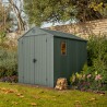 Casuta de gradina, Keter, verde, 6x8, colectie Darwin, cu usa dubla, cu podea, cu ventilatie, cu ferestre Usa dubla, Sistem de inchidere, Ventilatie, Evotech, Darwin