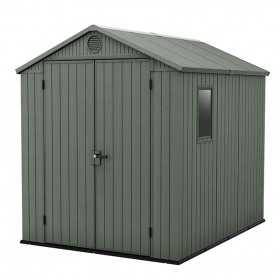Casuta de gradina, Keter, verde, 6x8, colectie Darwin, cu usa dubla, cu podea, cu ventilatie, cu ferestre