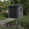 Casuta de gradina, Keter, gri, colectie Newton Plus, 7x7.5, podea, ventilatie, usa dubla, intrare laterala Usa dubla, Sistem de inchidere, Luminator, Ferestre, Ventilatie, Evotech, 147 kg, Newton