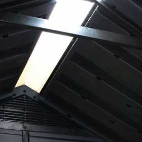 Casuta de gradina, Keter, gri, colectie Newton Plus, 7x7.5, podea, ventilatie, usa dubla, intrare laterala