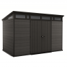 Casuta de gradina, Keter, Gri, 11x7, colectie Cortina, cu usa dubla, cu podea, cu ventilatie, cu ferestre Usa dubla, Sistem de inchidere, Luminator, Ferestre, Ventilatie, Evotech, 192 kg, Cortina