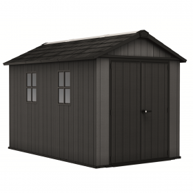 Casuta de gradina, Keter, gri, colectie Newton Plus, 11x7.5, podea, ventilatie, usa dubla, intrare laterala, structura metalica