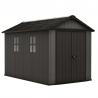 Casuta de gradina, Keter, gri, colectie Newton Plus, 11x7.5, podea, ventilatie, usa dubla, intrare laterala, structura metalica Usa dubla, Sistem de inchidere, Luminator, Ferestre, Ventilatie, Evotech, Newton