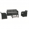 Set mobilier de gradina Keter Rosalie, din polipropilena, imitatie ratan, cu masuta multifunctionala Orlando, cu 2 fotolii si canapea 3 locuri, pentru balcon si terasa, culoare grafit, rezistent la UV si intemperii