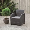 Set mobilier de gradina Keter Rosalie, din polipropilena, imitatie ratan, cu masuta multifunctionala Orlando, cu 2 fotolii si canapea 3 locuri, pentru balcon si terasa, culoare grafit, rezistent la UV si intemperii