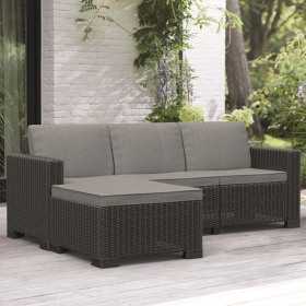 Set mobilier gradina, material polipropilena, Keter California, pentru balcon si terasa, 3 locuri, cu scaun, cu masuta cafea, culoare grafit, rezistent UV si intemperii, usor de asamblat