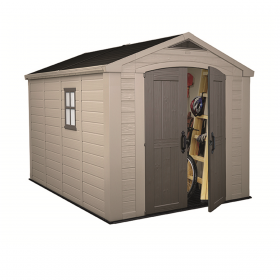 Casuta de gradina, Keter, Bej, 256.5 x 331.5 x 243 cm, colectie Factor, cu usa dubla, cu podea, cu ferestre, cu ventilatie, cu r