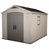 Casuta de gradina, Keter, Bej, 256.5 x 331.5 x 243 cm, colectie Factor, cu usa dubla, cu podea, cu ferestre, cu ventilatie, cu r Usa dubla, Sistem de inchidere, Ferestre, Ventilatie, Composit rasini, 195 Kg, 5.1-10 mp, Factor
