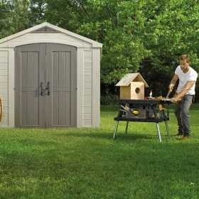 Casuta de gradina, Keter, Bej, 256.5 x 331.5 x 243 cm, colectie Factor, cu usa dubla, cu podea, cu ferestre, cu ventilatie, cu r