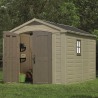 Casuta de gradina, Keter, Bej, 256.5 x 331.5 x 243 cm, colectie Factor, cu usa dubla, cu podea, cu ferestre, cu ventilatie, cu r Usa dubla, Sistem de inchidere, Ferestre, Ventilatie, Composit rasini, 195 Kg, 5.1-10 mp, Factor