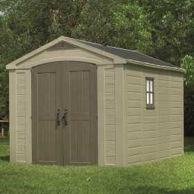 Casuta de gradina, Keter, Bej, 256.5 x 331.5 x 243 cm, colectie Factor, cu usa dubla, cu podea, cu ferestre, cu ventilatie, cu r
