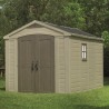 Casuta de gradina, Keter, Bej, 256.5 x 331.5 x 243 cm, colectie Factor, cu usa dubla, cu podea, cu ferestre, cu ventilatie, cu r Usa dubla, Sistem de inchidere, Ferestre, Ventilatie, Composit rasini, 195 Kg, 5.1-10 mp, Factor