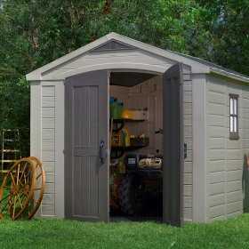 Casuta de gradina, Keter, Bej, 256.5 x 331.5 x 243 cm, colectie Factor, cu usa dubla, cu podea, cu ferestre, cu ventilatie, cu r