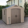 Casuta de gradina, Keter, Bej, 256.5 x 331.5 x 243 cm, colectie Factor, cu usa dubla, cu podea, cu ferestre, cu ventilatie, cu r Usa dubla, Sistem de inchidere, Ferestre, Ventilatie, Composit rasini, 195 Kg, 5.1-10 mp, Factor