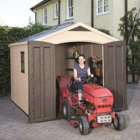 Casuta de gradina, Keter, Bej, 256.5 x 331.5 x 243 cm, colectie Factor, cu usa dubla, cu podea, cu ferestre, cu ventilatie, cu r