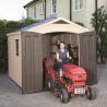 Casuta de gradina, Keter, Bej, 256.5 x 331.5 x 243 cm, colectie Factor, cu usa dubla, cu podea, cu ferestre, cu ventilatie, cu r Usa dubla, Sistem de inchidere, Ferestre, Ventilatie, Composit rasini, 195 Kg, 5.1-10 mp, Factor