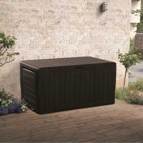 Lada plastic de depozitare gradina, pentru unelte, jucarii, perne, cu capac incuietor, material rezistent UV, maro, Keter Marvel Plus, 117x57x45 cm, 270 L