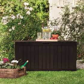 Lada plastic de depozitare gradina, pentru unelte, jucarii, perne, cu capac incuietor, material rezistent UV, maro, Keter Marvel Plus, 117x57x45 cm, 270 L