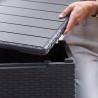 Cutie depozitare cu capac, pentru gradina si balcon, Keter Vigo, polipropilena rezistenta UV, imitatie lemn, pentru unelte si jucarii, graphite 