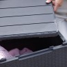 Cutie depozitare cu capac, pentru gradina si balcon, Keter Vigo, polipropilena rezistenta UV, imitatie lemn, pentru unelte si jucarii, graphite 